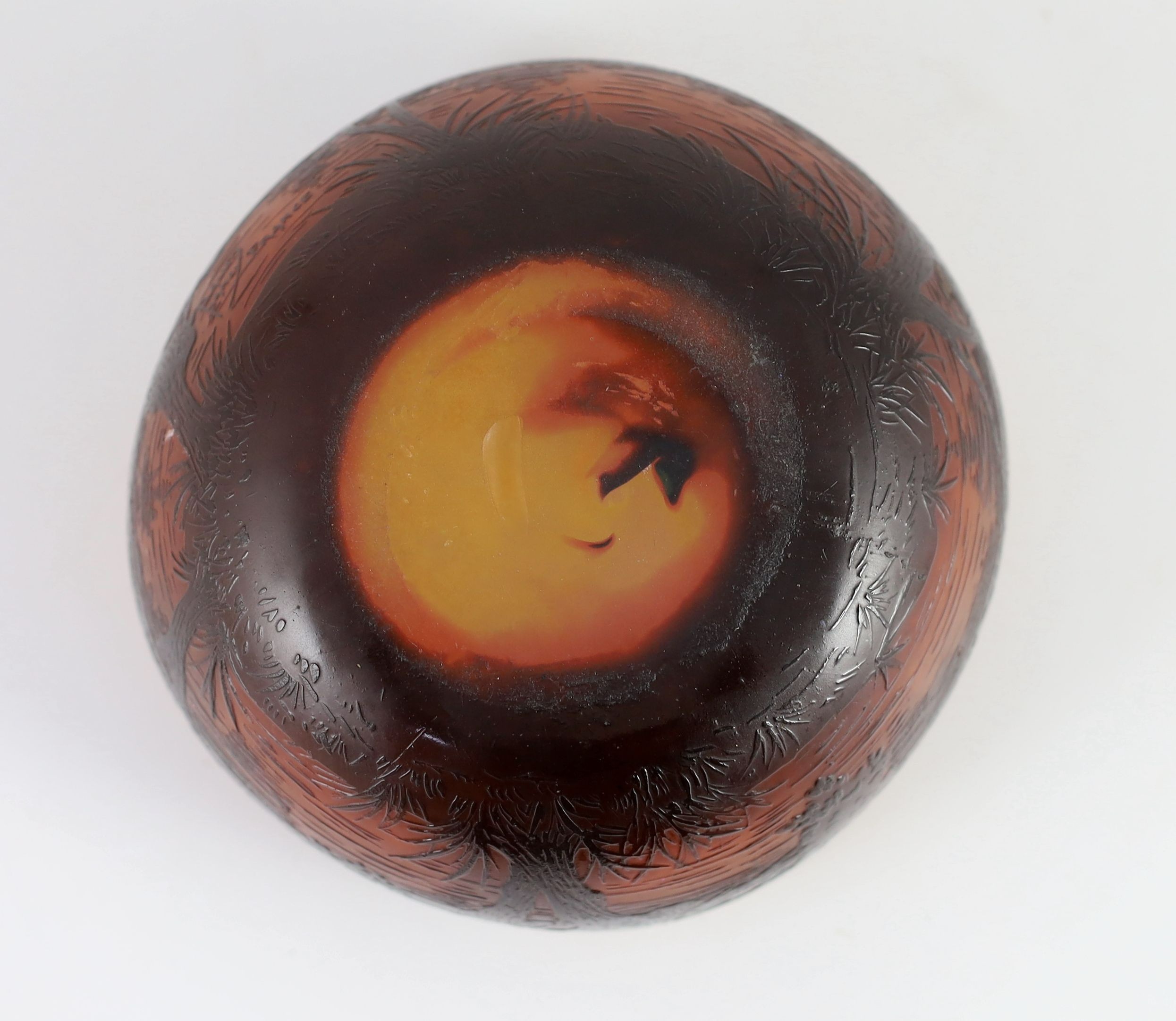 A Daum cameo glass ‘dusk river landscape’ bowl, c.1905, 15.5 cm wide